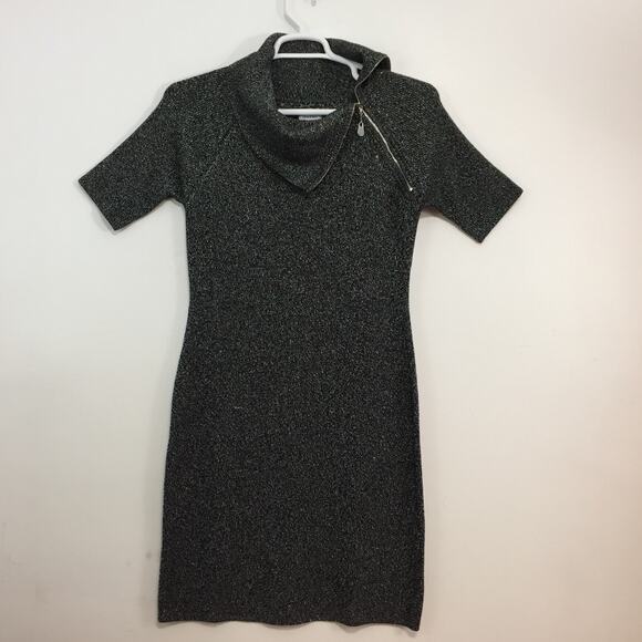 (N5) Y2K Calvin Klein Womens Sweater Dress Size M Metallic Fold Zip Cocktail - Picture 1 of 7